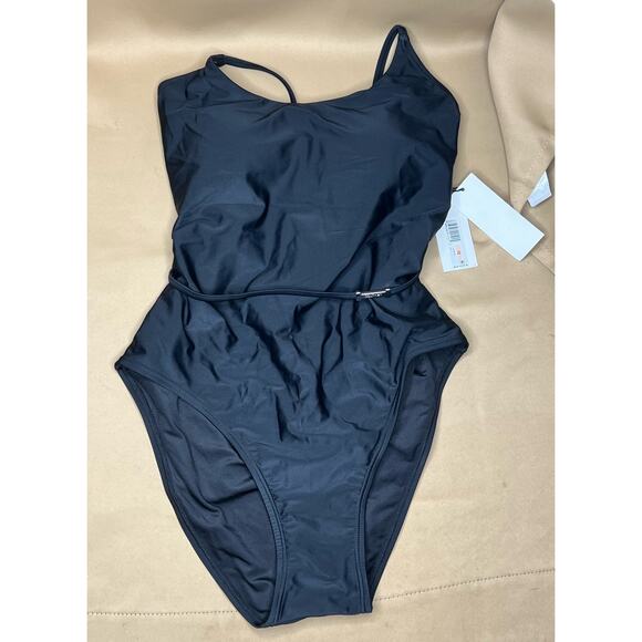 Calvin Klein Over The Shoulder Wrap Around One Piece Swim Suit 12 Black - Picture 6 of 7